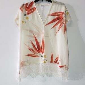 Zara Collection V-Neck Floral/Lace Top Size M